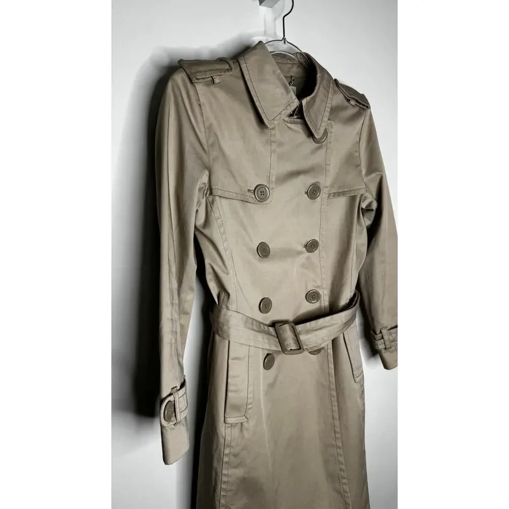 2008 Banana Republic Classic Khaki Cotton Trench Coat Belted Petite XS